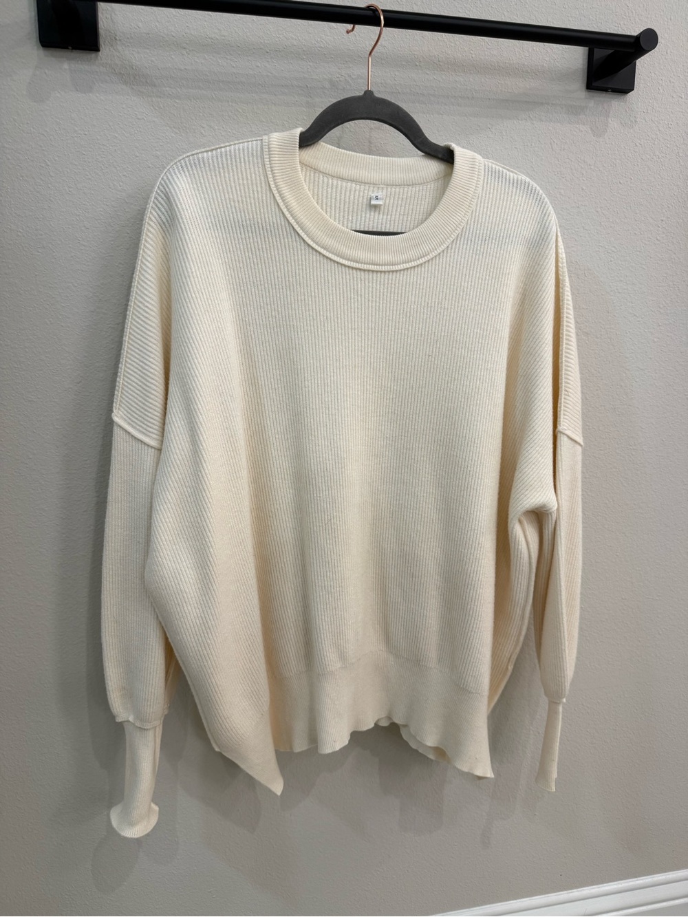 Cream, Oversized, Ribbed Crewneck Sweater